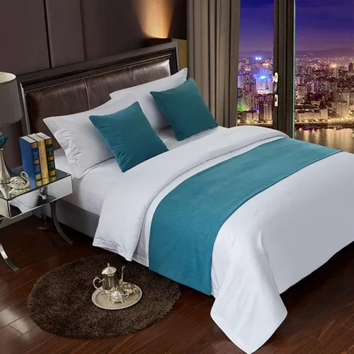 Vista 3 de Juego de camino de cama y almohada de color liso, bufanda de cama de hotel, ropa de cama de algodón, tapete de protección de cama para dormitorio