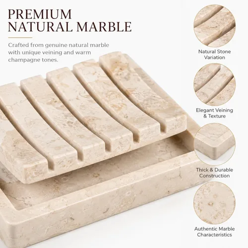Vista 3 de Creative Home Jabonera de mano de mármol de champán natural, bandeja de jabón para baño, encimera de baño, fregadero de cocina, organizador Piedra