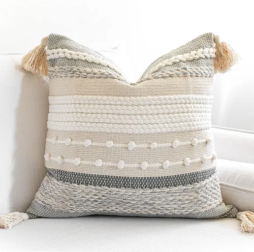 Vista 14 de BlissBlush Funda decorativa para cojín marrón 18x18 cuadrada estilo bohemio con borlas, funda de cojín para sofá, dormitorio, sala de estar