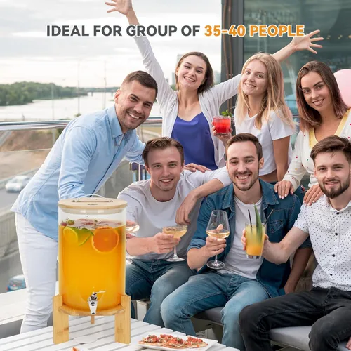 Vista 4 de WILLOW WEAVE - Dispensador de bebidas de vidrio de 2.1 galones con soporte, dispensador grande de bebidas para fiestas, grifo a prueba de fugas