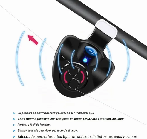 Vista 3 de 4 x Bombilla LED electrónica de pesca negra con alarma de sonido y alarma audible