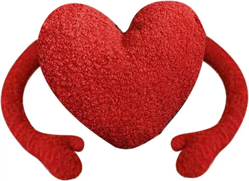 Vista 2 de Almohada de corazón rojo, cojín de brazos de dibujos animados con brazos largos para decoración de dormitorio, regalo de San Valentín