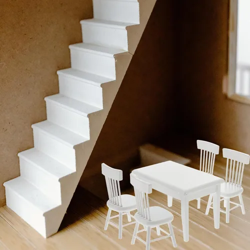 Vista 3 de Beaupretty Muebles de casa de muñecas Mesa y sillas de madera en miniatura para casa de muñecas Mini accesorios de comedor (blanco)