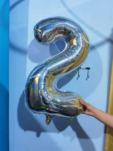 Vista 5 de Globos plateados de 32 pulgadas con el número 9, globos de aluminio digitales para decoración de fiesta de cumpleaños (globo plateado del número 9)
