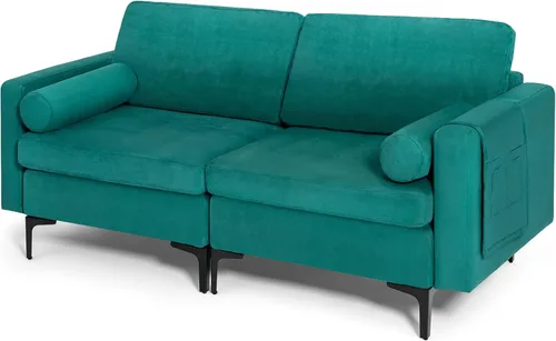 Vista 7 de KOMFOTT Sofá de dos plazas, tapizado para sala de estar, asientos de dos plazas modernos con 2 almohadas de refuerzo, bolsillo para revista, sofá