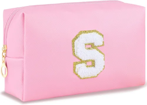 Vista 114 de URSKYTOUS Regalos para niñas, bolsa de maquillaje con inicial, bolsa de cosméticos personalizada con cremallera, bonita bolsa de aseo de viaje, Azul