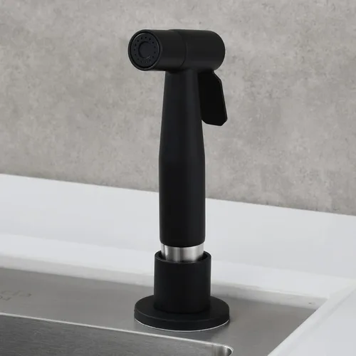 Vista 2 de CIENCIA Juego de rociadores laterales para fregadero de cocina, cabezal de pulverización extraíble de acero inoxidable con manguera y soporte, Negro