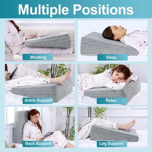 Vista 6 de ROYALAY Almohada de cuña de cama ajustable para dormir, almohada de cuña inclinada triangular para reducir la presión, almohada de espuma