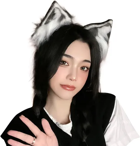 Vista 3 de VIGVAN KYC Orejas de animales Kawaii de peluche con orejas de gato para el cabello, tocado para Halloween o cosplay