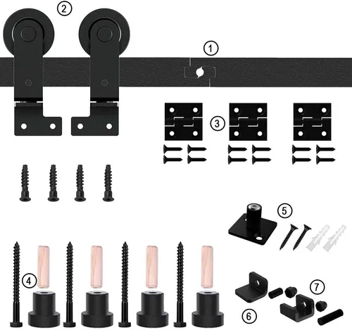 Vista 4 de TSMST Kit de herrajes para puerta de granero de 3 pies/36 pulgadas para puertas plegables para 2 puertas, kit de herrajes para puerta de granero
