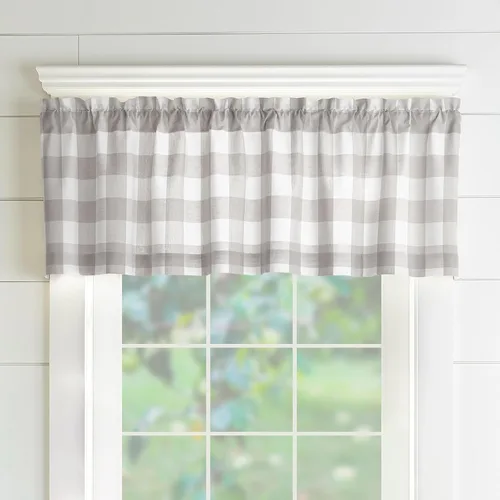 Vista 11 de Elrene Home Fashions Farmhouse Living Buffalo-Check Juego de cortinas de dos niveles para baño o cocina, 30" x 24" (Juego de 2 niveles), Gris/Blanco