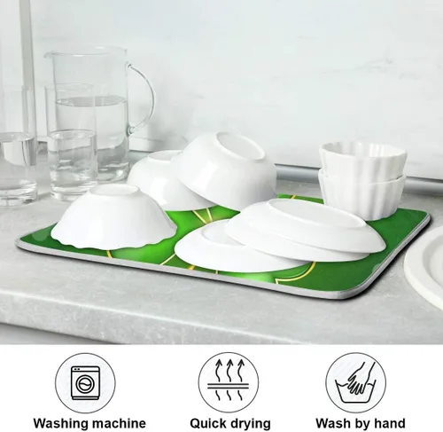 Vista 7 de Tapete de secado de platos de trébol verde de 16 x 18 pulgadas para cocina, trébol de la suerte, día de San Patricio, tapete escurridor de platos