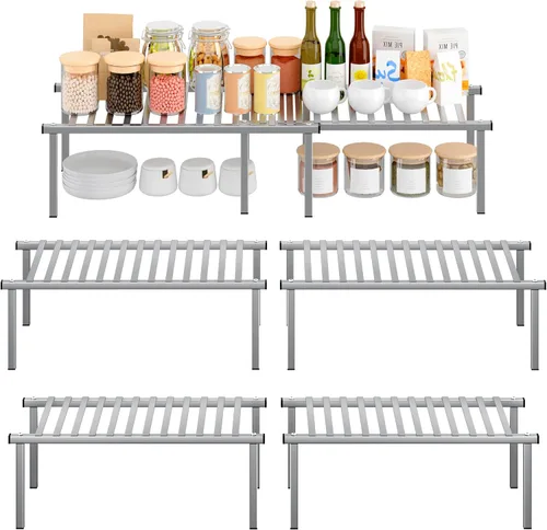 Vista 9 de STORAGE MANIAC Juego de 4 estantes organizadores de gabinete de cocina expandibles, estantes de encimera de cocina, estante de especias para cocina