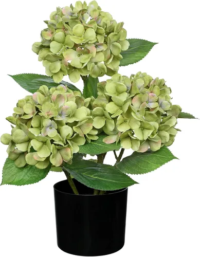 Vista 7 de Hollyone Flores artificiales de hortensias azules en maceta, flores grandes de seda de tres cabezas, arreglos florales falsos para interiores