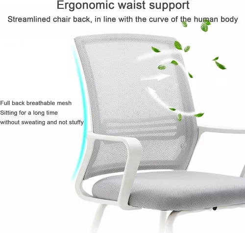 Vista 3 de Home Mesh Back Swivel Chair with Padded Seat and 360° Swivel - Computer Desk Chair with Arms - Adjustable Task Chair for Office - White Mesh Task