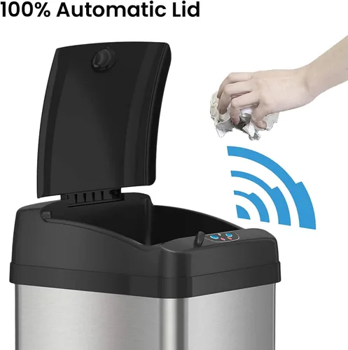 Vista 2 de iTouchless Bote de basura sin contacto con sensor automático de 13 galones con adaptador de CA y sistema de control de olores de acero inoxidable