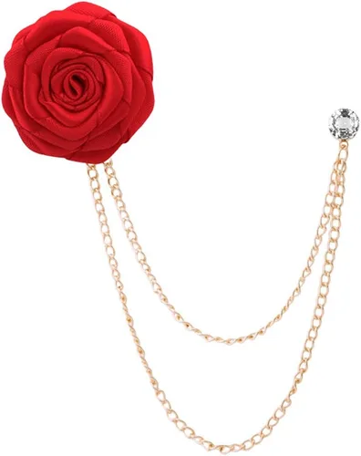 Vista 7 de Broches de moda para novios, bodas, arte de tela, hecho a mano, broche de flor de rosa, pin de solapa, insignia, cadena de borla, accesorios de Negro