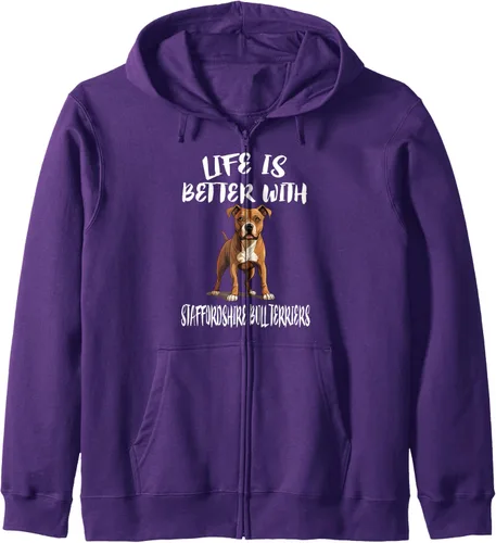 Vista 8 de La vida es mejor con la sudadera con capucha Staffordshire Bull Terriers Dogs Zip, Negro