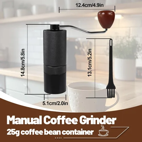 Vista 2 de Molinillo de café manual, caja de regalo, rebaba cónica desmontable de acero inoxidable, molinillo de granos de café de aluminio con 25 ajustes