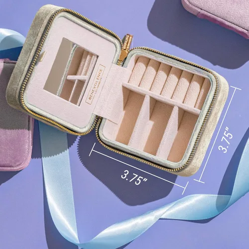 Vista 4 de Joyeros de viaje de terciopelo afelpado para mujer, caja organizadora de joyas, estuche pequeño de viaje para joyería , organizador de aretes