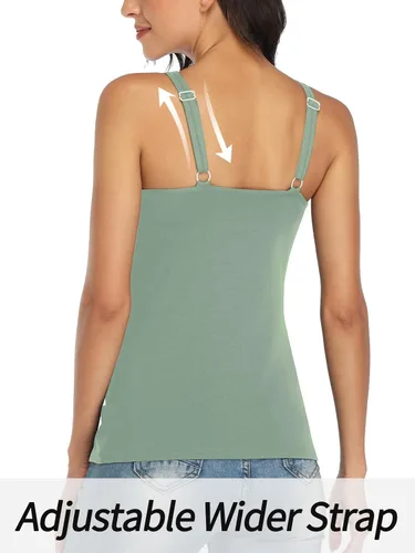 Vista 24 de V FOR CITY Camiseta sin mangas de algodón para mujer con brasier de estante ajustable con correa ancha y tirantes básicos