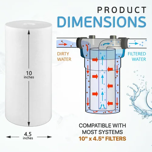 Vista 3 de Ronaqua Cartucho de filtro de agua de repuesto de sedimentos grandes de 10 x 4.5 pulgadas, 1 micrón, certificado NSF, para toda la casa, compatible