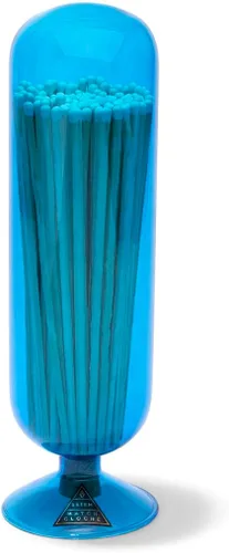 Vista 2 de Skeem Azura - Frasco de cloche para fósforos en vidrio azul de boticario, fósforos con punta plateada – Regalo perfecto y elegante accesorio