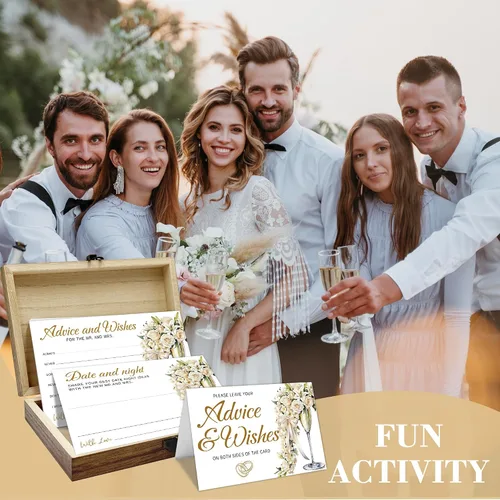 Vista 6 de Consejos y deseos para el señor y la señora - Tarjetas de consejos de boda de champán para decoraciones de despedida de soltera, buenos deseos