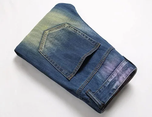 Vista 6 de JOCAI Men's Designer Straight Fit Pants Ripped Distressed Jeans with Printed