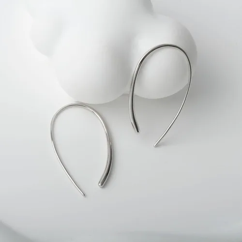 Vista 6 de Threader Earrings 925 Sterling Silver Pull Through Hoops Drop Dangle Minimal Everyday Earrings