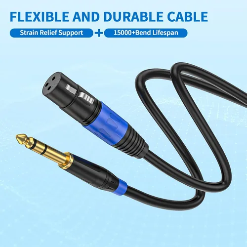 Vista 3 de Pack de 2 Cables XLR Hembra a 1/4 Pulgada 6,35 mm TRS Mono Jack para Micrófono Dinámico, 1,6 Pies, Negro, Cable de Micrófono XLR Hembra Equilibrado
