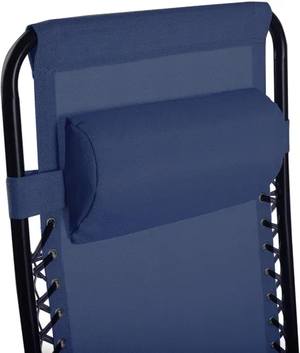 Vista 8 de Sillón de gravedad cero para exteriores con almohada y bandeja de utilidad, reclinable plegable para patio y playa (azul marino)