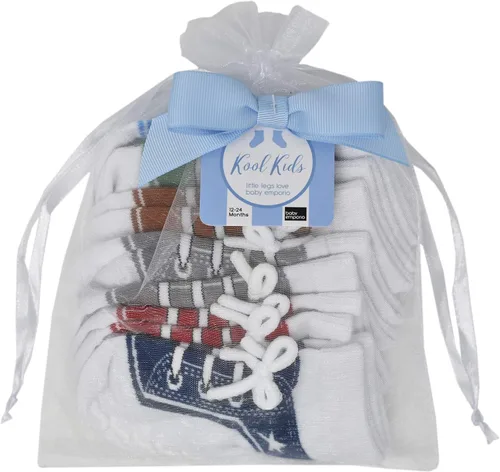 Vista 2 de Baby Boy Socks with Sneaker Shoe Look-Non-slip Gripper Soles-3 or 6 Pairs-Cotton-Gift Packaged-Baby Shower-Faux Shoelaces