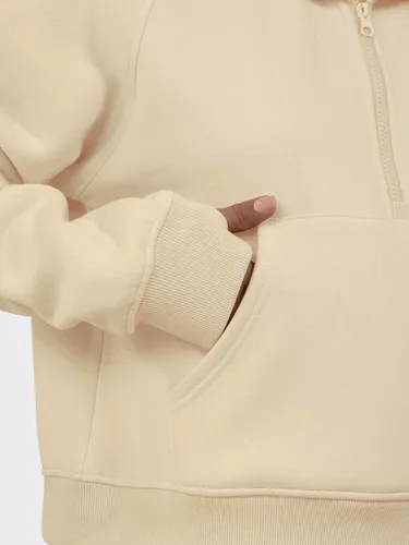 Vista 5 de ATHMILE Sudaderas cortas con capucha para mujer, media cremallera, forro polar, ropa de invierno, con cremallera de un cuarto