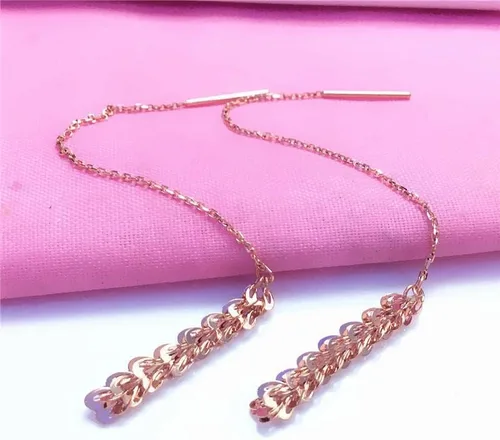 Vista 4 de SAGEKING 2024 New 585 Purple Gold Plated 14K Rose Gold Geometric Tassel Earrings For Women Original Fashion Exaggerated Ear Line Fine Jewelry