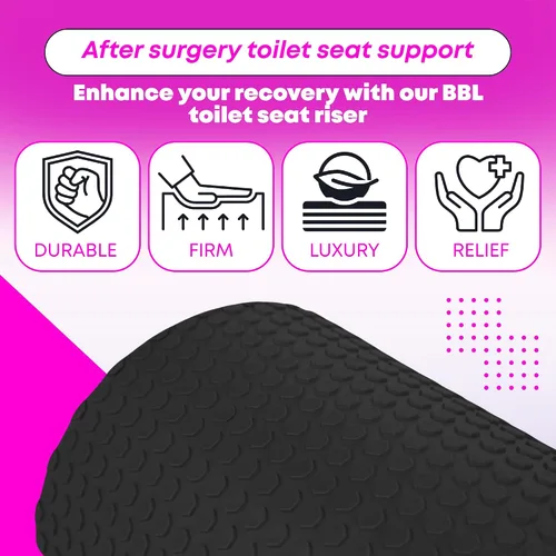 Vista 5 de BBL Pillow - Elevador de asiento de inodoro con forma de D para levantamiento de glúteos brasileño para después de la cirugía (negro)