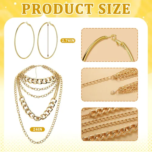 Vista 2 de Remuuly Kit de accesorios de trajes de los años 80 y 90 para mujeres y hombres, disfraz de rapero de hip hop, lentes dorados, collares gruesos