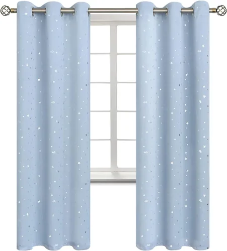 Vista 11 de BGment Cortinas opacas para dormitorio infantil, con aislamiento térmico, con ojales, estampado de estrellas plateadas, cortinas para oscurecer