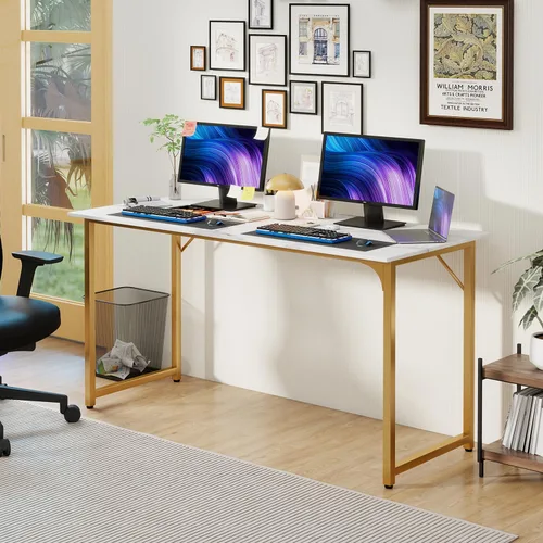 Vista 9 de PayLessHere Escritorio para computadora de 32 pulgadas Negro Escritorio de oficina con marco de metal, pies ajustables Superficie resistente