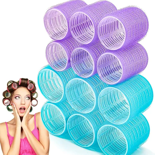 Vista 9 de Juego de rodillos de pelo jumbo, 12 rizadores de peluquería de salón de belleza, rodillos grandes jumbo para cabello largo y corto, peinado rizado