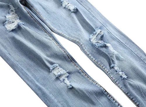 Vista 3 de Fredd Marshall - Pantalones de mezclilla ajustados para hombres, son elásticos y de diseño rasgado