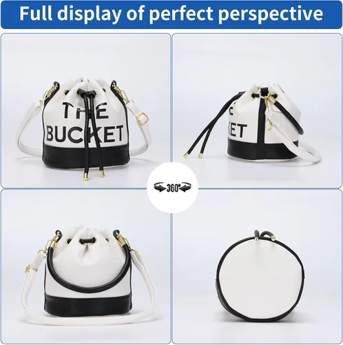 Vista 6 de JQAliMOVV The Bucket Bags para mujer, mini bolso de cuero con cierre de cordón cruzado