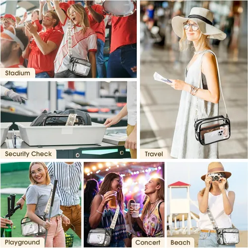 Vista 7 de Bolsa transparente para eventos de estadio, bolso transparente para mujeres, bolsa cruzada aprobada para estadios, bolsa para conciertos, eventos