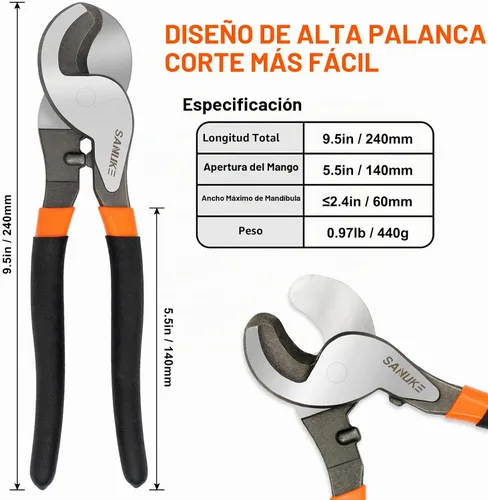 Vista 2 de Sanuke Cortador de cable resistente de 10 pulgadas, cortador de alambre