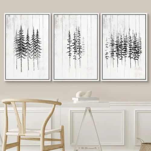 Vista 239 de SIGNWIN Lienzo enmarcado para pared, juego de arte de collage de hojas transparentes en blanco y negro, ilustraciones de naturaleza silvestre, arte