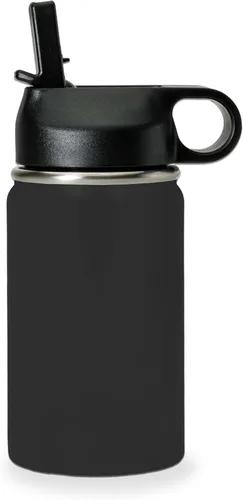 Vista 2 de LaserGram Botella de agua con tapa abatible de doble pared de 12 onzas con pajilla, la tía más grande del mundo, grabado personalizado incluido Negro