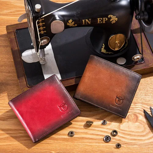 Vista 86 de LUKZIJAES Billetera de cuero genuino para hombre, con bloqueo RFID, delgada, plegable, bolsillo frontal, #3-Café, Vintage