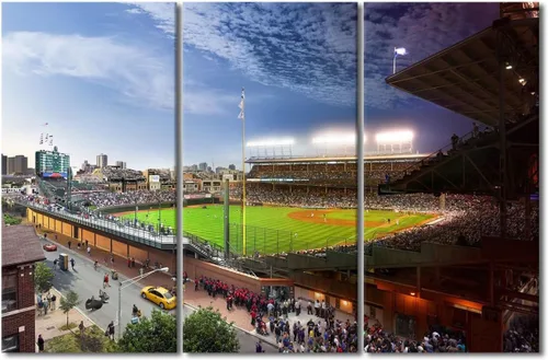 Vista 28 de TUMOVO Arte de pared en lienzo para estadio deportivo, arte de pared de campo Wrigley en Chicago, pinturas de Chicago, impresiones sobre lienzo