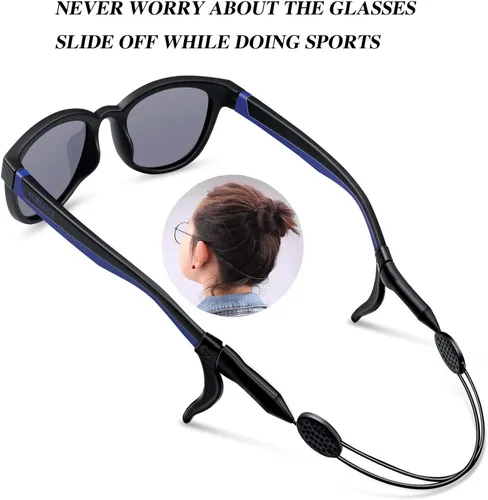 Vista 4 de Gafas de sol deportivas polarizadas con marco de TPEE con correa ajustable para niños y niñas de 6 a 12 años