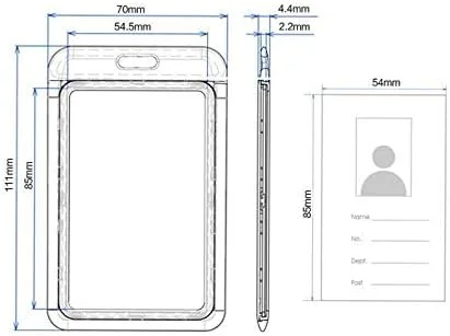 Vista 2 de Estuche protector de plástico vertical negro duro con ventana transparente con cordón desmontable para tarjetas de identificación de oficina